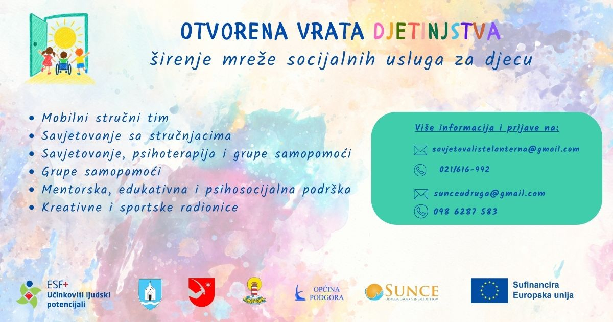 Općina Podgora | Poziv korisnicima za sudjelovanje u projektu-OTVORENA VRATA DJETINJSTVA